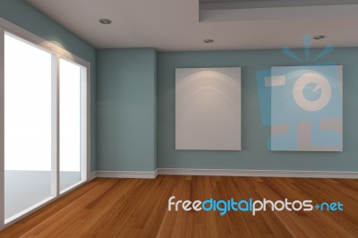 Gallery Picture On Blue Wall Stock Image