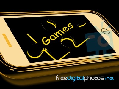 Games Smartphone Shows Internet Gaming And Entertainment Stock Image