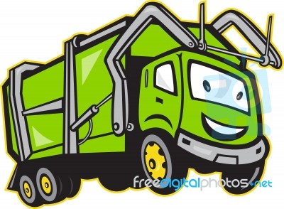 Garbage Rubbish Truck Cartoon Stock Image