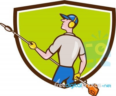 Gardener Hedge Trimmer Crest Cartoon Stock Image