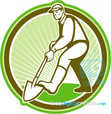 Gardener Landscaper Digging Shovel Circle Stock Image