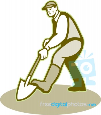 Gardener Landscaper Digging Shovel Retro Stock Image