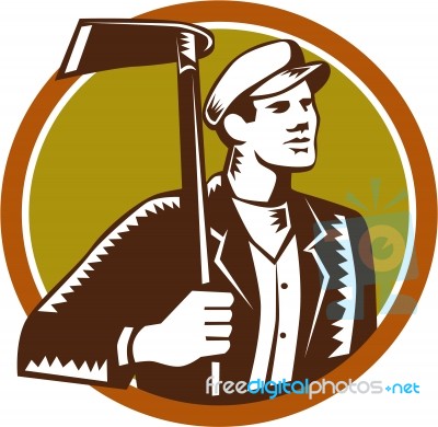 Gardener Landscaper Grub Hoe Woodcut Stock Image