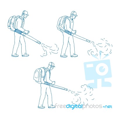 Gardener Leaf Blower Drawing Stock Image