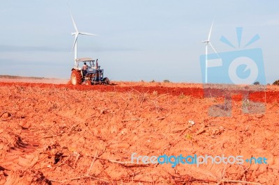 Gardeners Are Using Tractors To Prepare The Soil Stock Photo