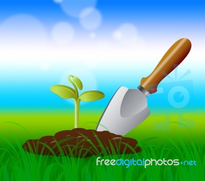 Gardening Trowel Represents Growing Plants 3d Illustration Stock Image