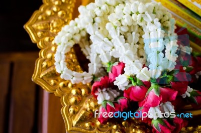 Garland Of Jasmine And Rose Flowers Stock Photo