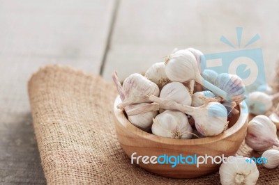 Garlic On Table Stock Photo