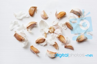 Garlic With Rosemary And Peppercorn Isolated On White Background… Stock Photo