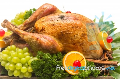 Garnished Roasted Turkey Stock Photo