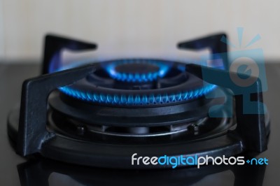 Gas Stove Burners In The Kitchen Stock Photo