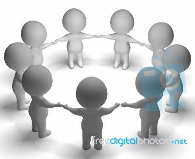 Gathering Of 3d Characters Shows Community Or Together Stock Image