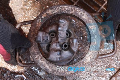 Gauge Damaged Pdc Drilling Bit Stock Photo