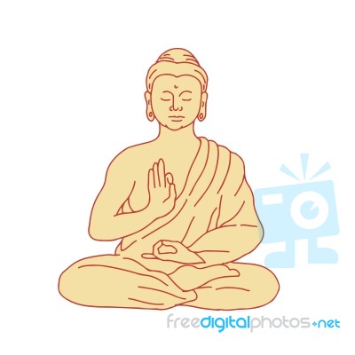 Gautama Buddha Sitting Lotus Position Drawing Stock Image