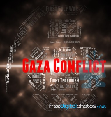 Gaza Conflict Indicates Wordcloud Fighting And Combat Stock Image