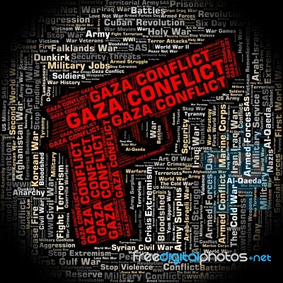 Gaza Conflict Shows Combat Wordclouds And Wars Stock Image