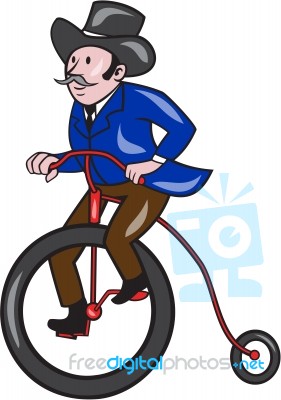 Gentleman Riding Penny-farthing Cartoon Stock Image