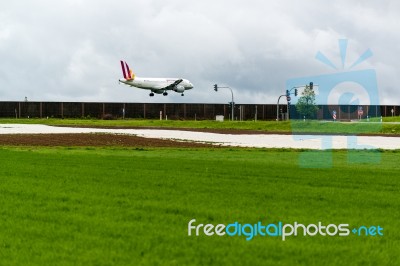 Germanwings Airplane Approaching Stuttgart Stock Photo