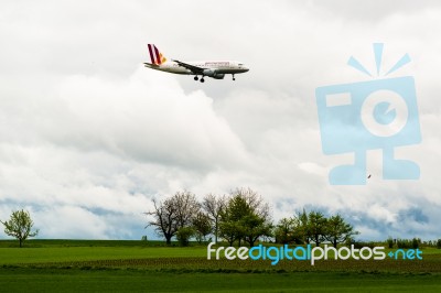 Germanwings Airplane Approaching Stuttgart Stock Photo