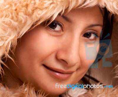 Getting Warm With Fur Coat Stock Photo