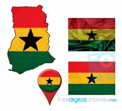 Ghana Flag, Map And Map Pointers Stock Image