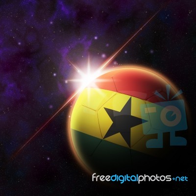 Ghana Flag On 3d Football With Rising Sun Stock Image