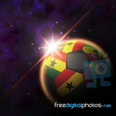 Ghana Flag On 3d Football With Rising Sun Stock Image