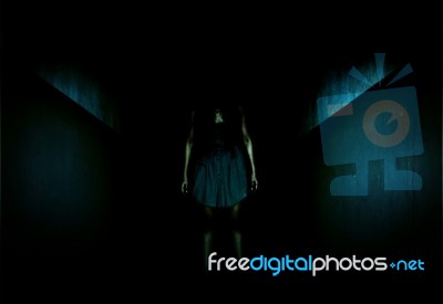 Ghost Girl In Hallway Stock Photo