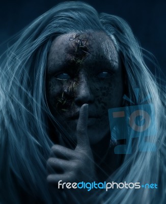 Ghost Girl Making A Silence Gesture,3d Illustration Stock Image