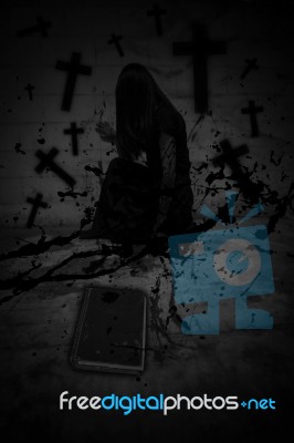 Ghost In Haunted House ,scary Background For Book Cover Stock Photo