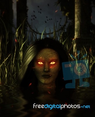 Ghost Woman In The Lake,3d Mixed Media For Book Illustration Stock Image