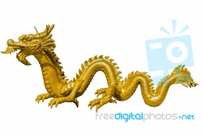 Giant Golden Chinese Dragon On Isolate Background Stock Photo