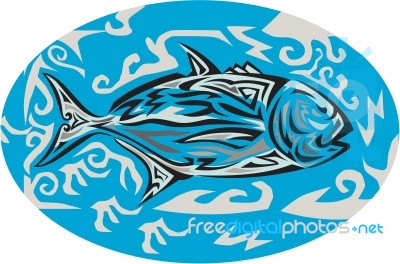 Giant Trevally Side Oval Tribal Art Stock Image