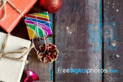 Gift And Decoration On Wooden Stock Photo