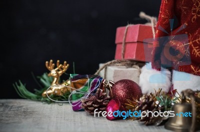 Gift And Decorations On Wood Stock Photo