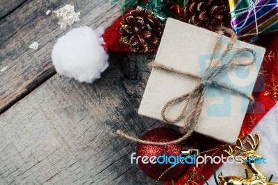 Gift Box A On Wooden Stock Photo