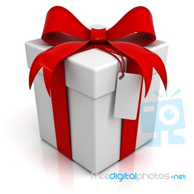 Gift Box With Blank Tag Stock Image