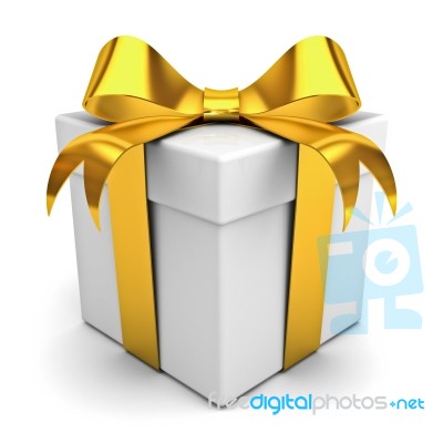 Gift Box With Golden Ribbon Bow Stock Image