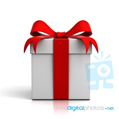 Gift Box With Red Ribbon Bow Stock Image