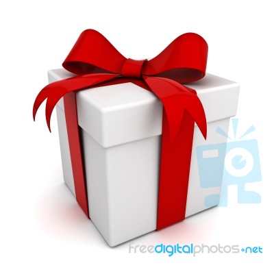 Gift Box With Red Ribbon Bow Stock Image