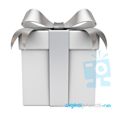 Gift Box With Silver Ribbon Bow Stock Image