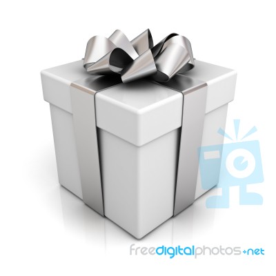 Gift Box With Silver Ribbon Bow Stock Image