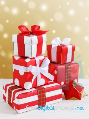 Gift Boxes And Present For Christmas Stock Photo