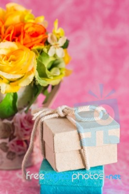 Gift Boxes On A Pink Background Stock Photo