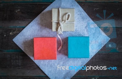 Gift Boxes On A Wooden Stock Photo