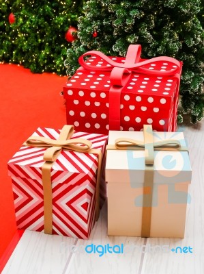 Gift Boxes On The Floor Stock Photo