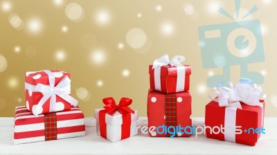 Gift Boxes With Gold Background Stock Photo