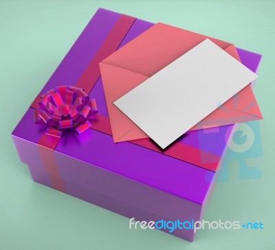 Gift Tag Shows Greeting Card And Box Stock Image