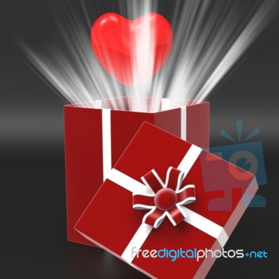 Giftbox Heart Shows Valentines Day And Affection Stock Image