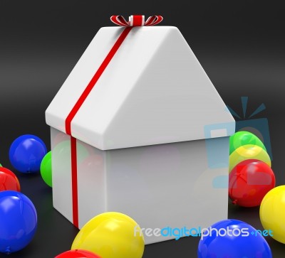 Giftbox House Means Gift-box Celebrate And Residential Stock Image